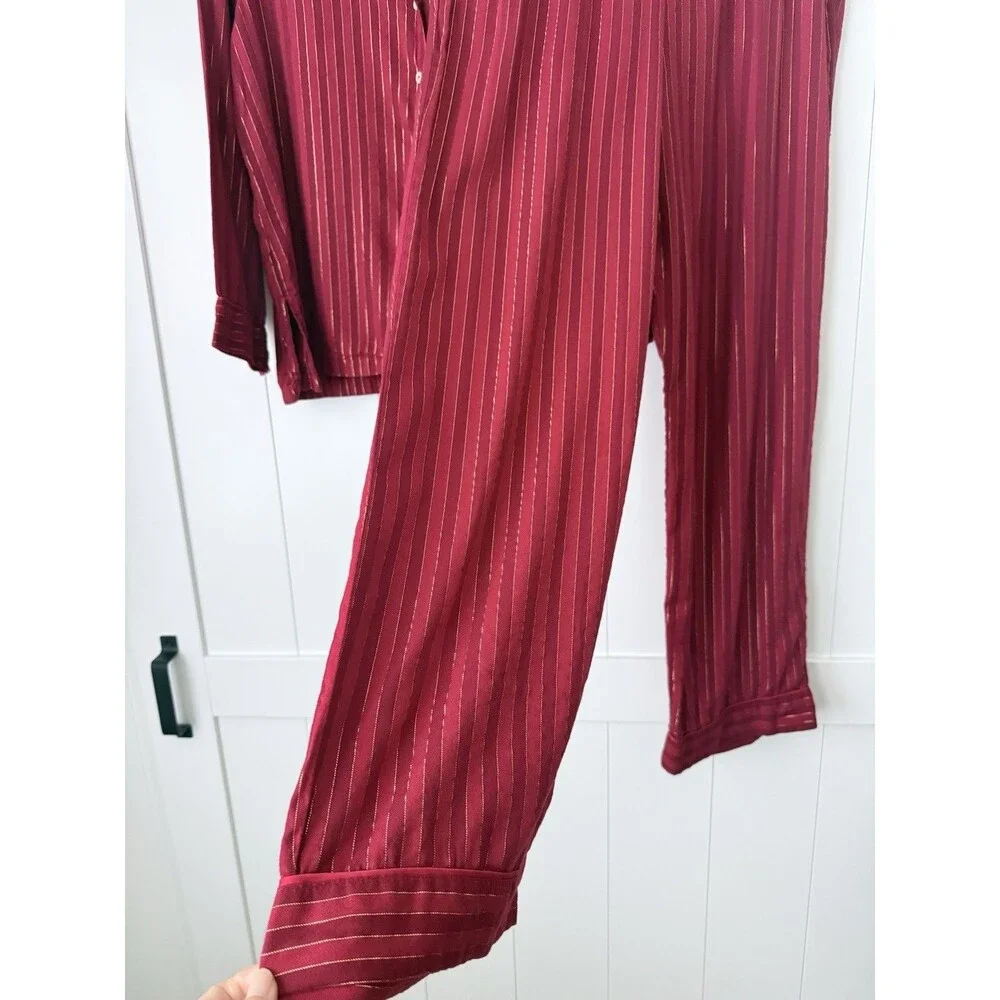 Victoria's Secret Pajama Set Sz M Red Gold Metallic Shimmer Stripe Cotton Modal